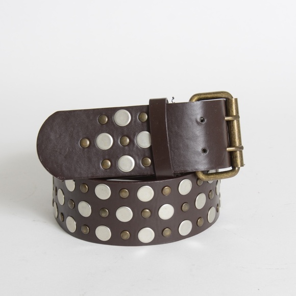 Brown Leather*Stud Belt**32"*Silver & Bronze* - Picture 2 of 6